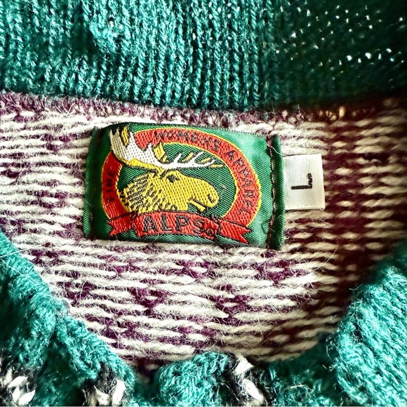 ALPS NORDIC SWEATER PURPLE TEAL GREEN WHITE SNOWFLAKES FANCY HOOKS SIZE LG - Picture 5 of 5